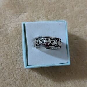 Unisex Claddagh & Celtic Knot Wide Band Ring (8.25)